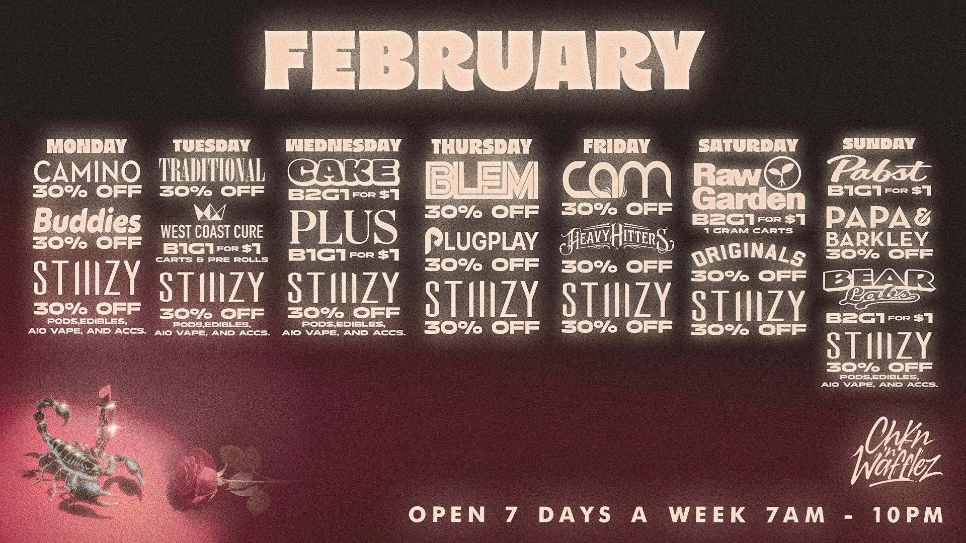 Chkn 'n Wafflez 30% OFF CAMINO / 30% OFF BUDDIES / 30% OFF STIIIZY