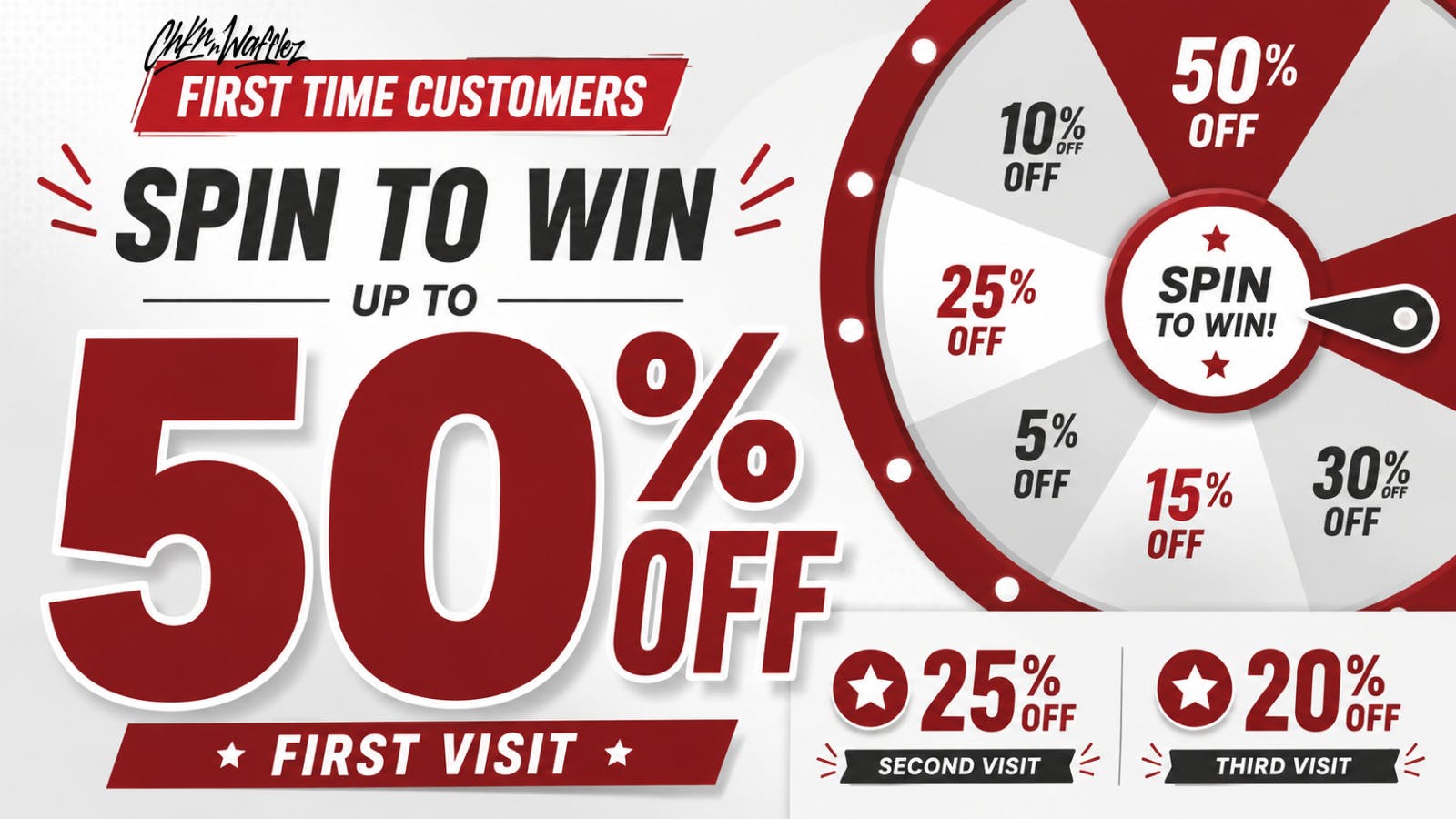 Chkn 'n Wafflez First Time Guest up to 50% off!