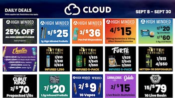 Cloud Cannabis - Kalamazoo - REC 21+ 3/$60 Mitten 5pk - 25% off Deli Flower - 50% off