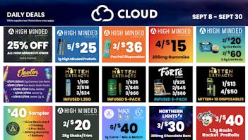 Cloud Cannabis Traverse City - REC 21+ 3/$60 Mitten 5pk - 25% off Deli Flower - 50% off