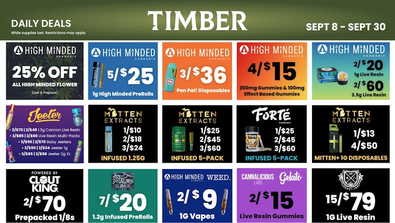 Timber Cannabis Co - Three Rivers 3/$60 Mitten 5pk - 25% off Deli Flower - 50% off