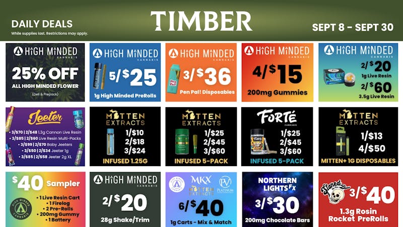 Timber Cannabis Co 3/$60 Mitten 5pk - 25% off Deli Flower - 50% off