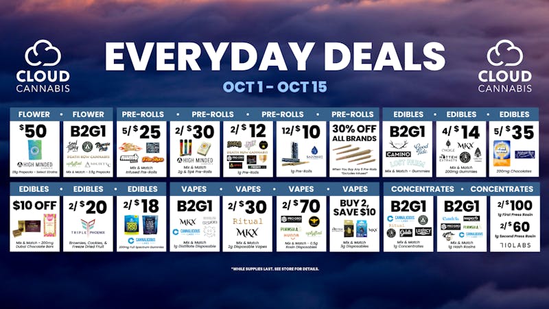 Cloud Cannabis - Detroit - REC 21+ B2G1 Prepacks - 12/$10 Prerolls - B2G1 Dabs