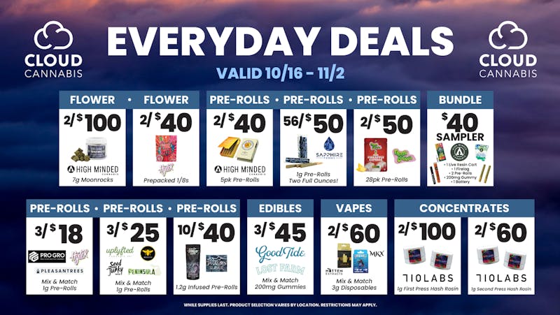Cloud Cannabis - Gaylord - REC 21+ First Time Customers 50% off Deli + 30% Storewide!