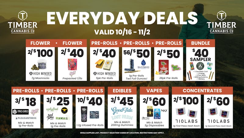 Timber Cannabis Co First Time Customers 50% off Deli + 30% Storewide!