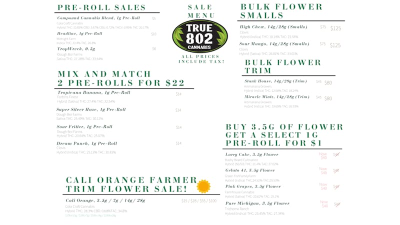 True 802 Cannabis Fall Sales at True 802