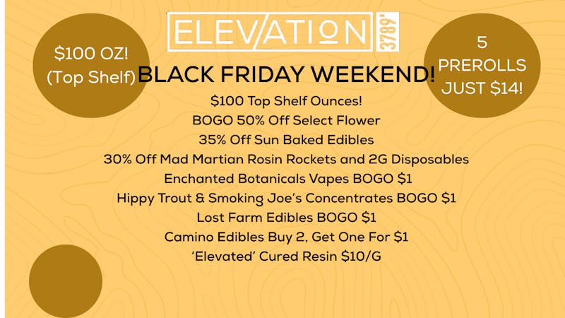 Elevation 3789 BLACK FRIDAY WEEKEND PROMOS!