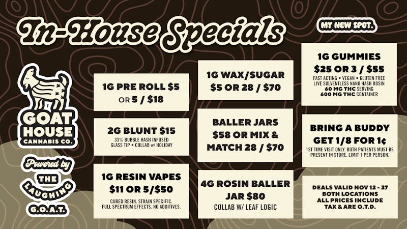 Goat House Dispensary November In-House Deals