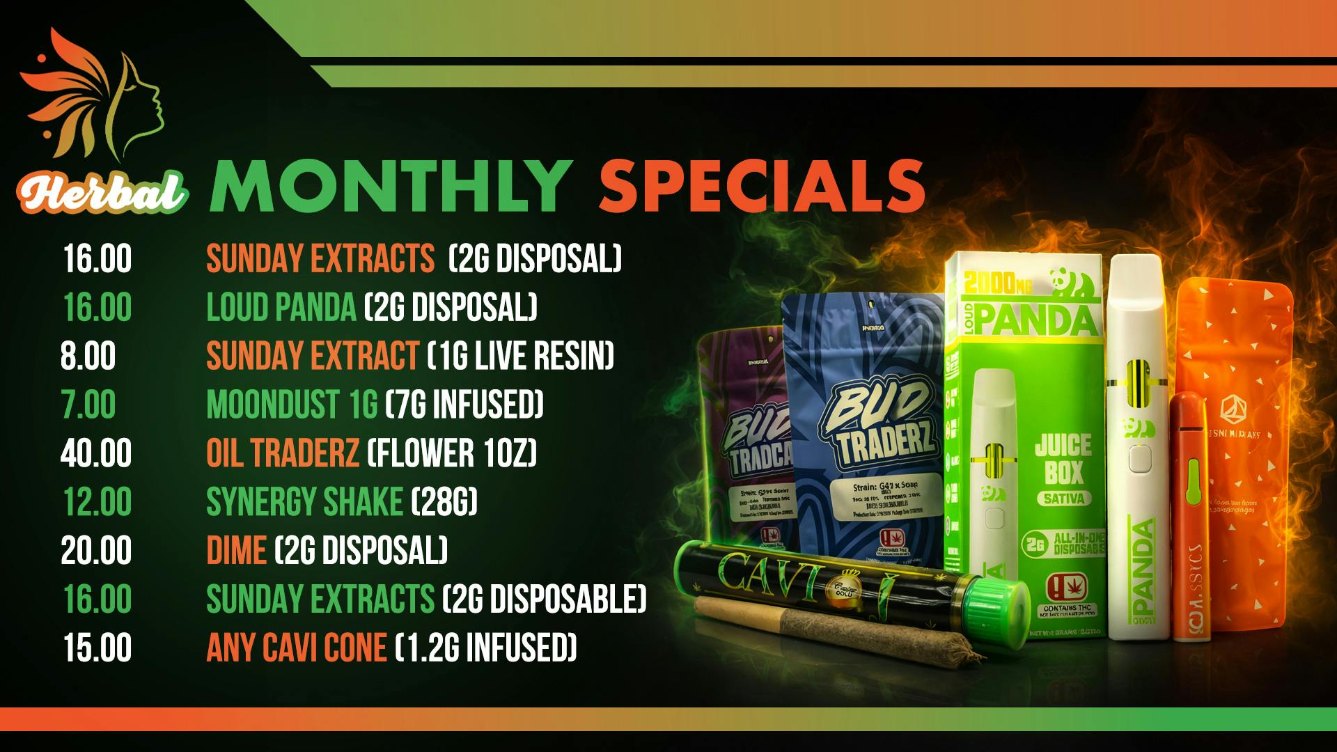 Herbal Meds Dispensary - Drive Thru $15 Cavi Cone -- $16 2g Sunday Disposable