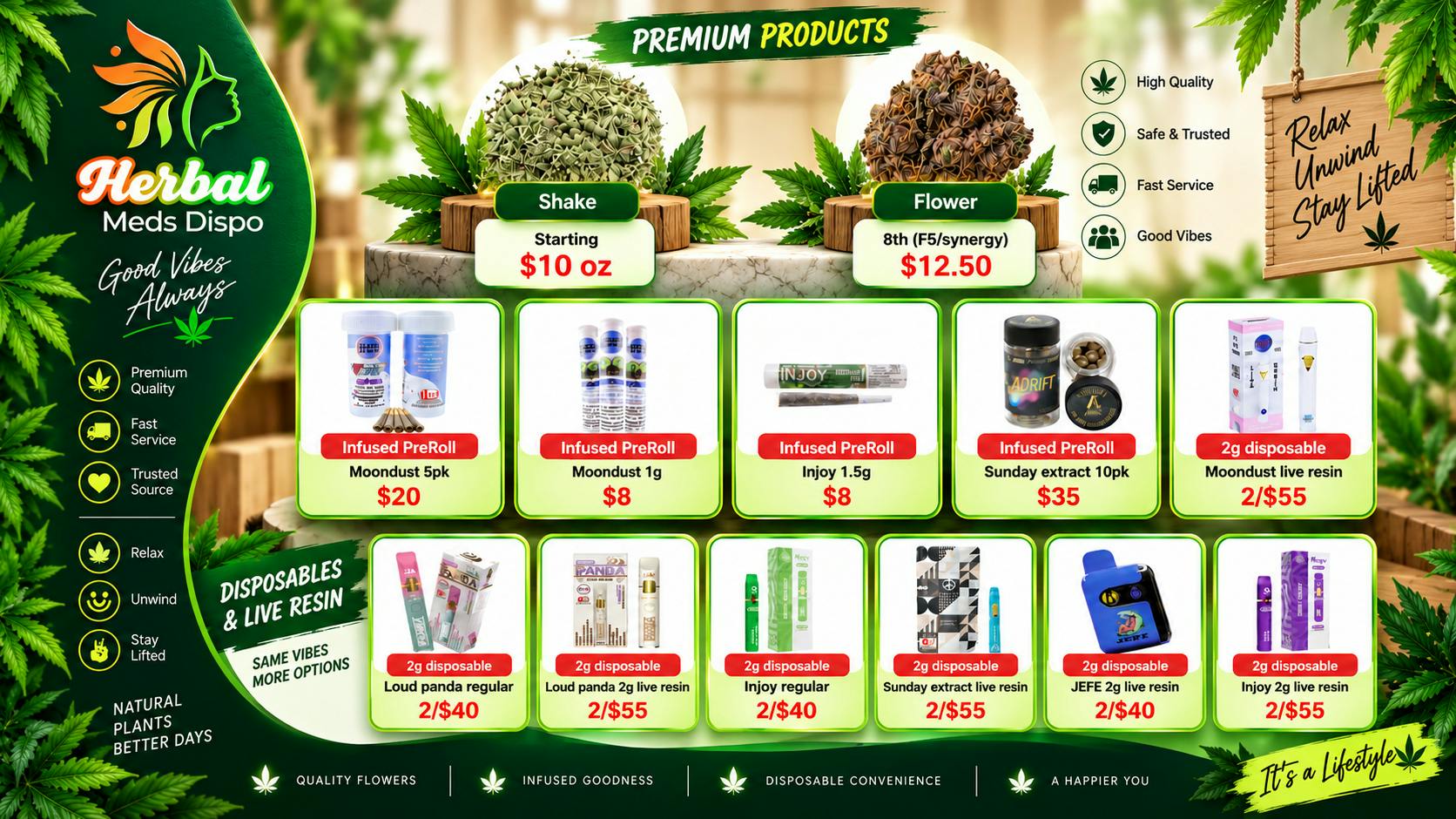 Herbal Meds Dispensary - Drive Thru 8th flower $12.50