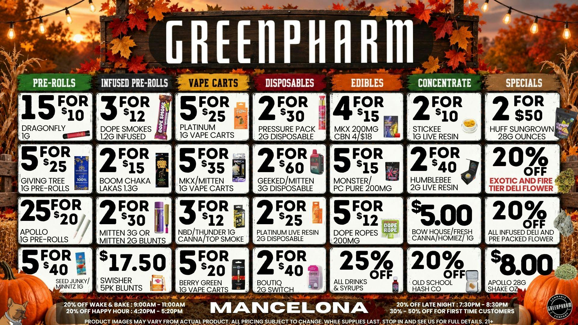 Green Pharm - Mancelona -Recreational 🍂 Cool Weather, Hot Savings !!🌞