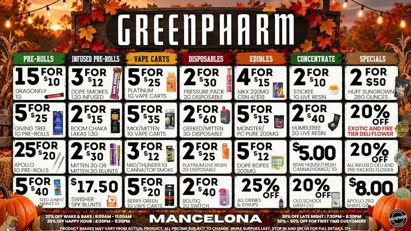 Green Pharm - Mancelona -Recreational 🍂 Cool Weather, Hot Savings !!🌞