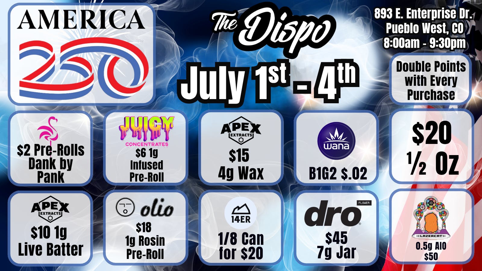 The Dispo $2 PRE-ROLL | $10 CART | $15 4G WAX | $20 14er 1/8