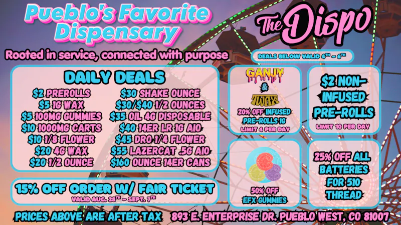The Dispo $2 JOINT | $5 EDIBLE | $5 1G WAX | CO FAIR DEALS!