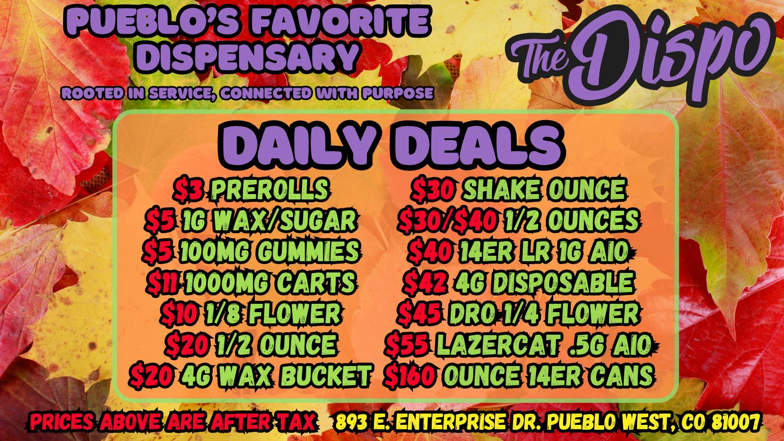 The Dispo $3 JOINT | $5 1G WAX | $11 CART | $20 HI-FUEL 1/8