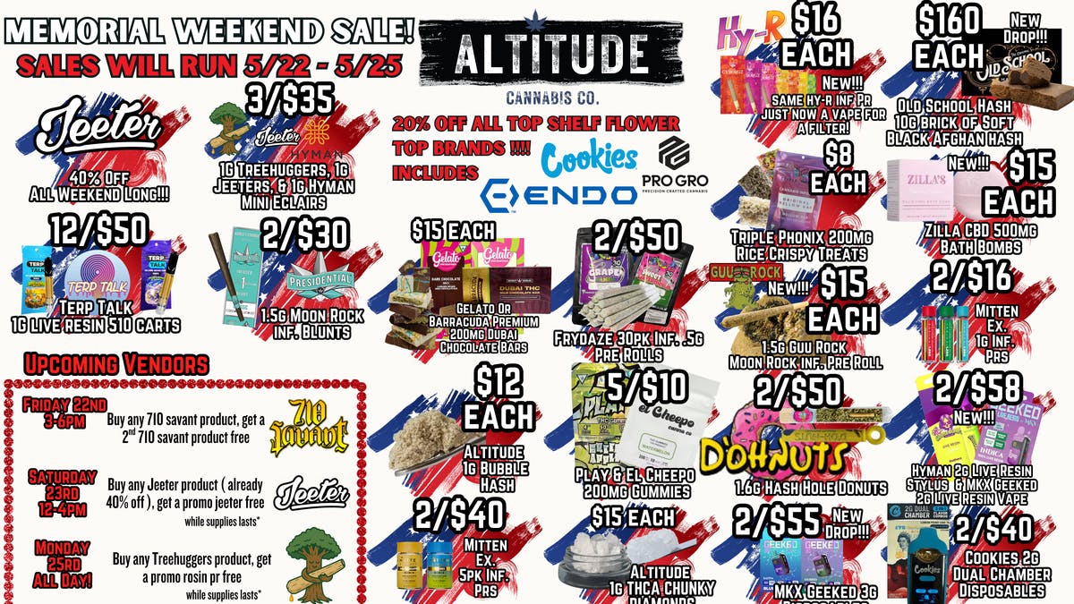 Altitude Cannabis Co 40% OFF JEETER @ ALTITUDE THIS WEEKEND AND M-DAY!