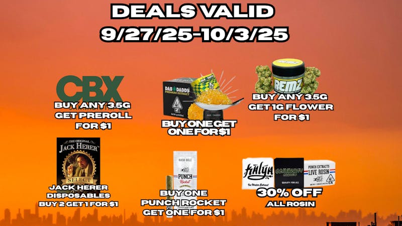 Cadre Dispensary WEEKLY DEALS 9/27 - 10/3