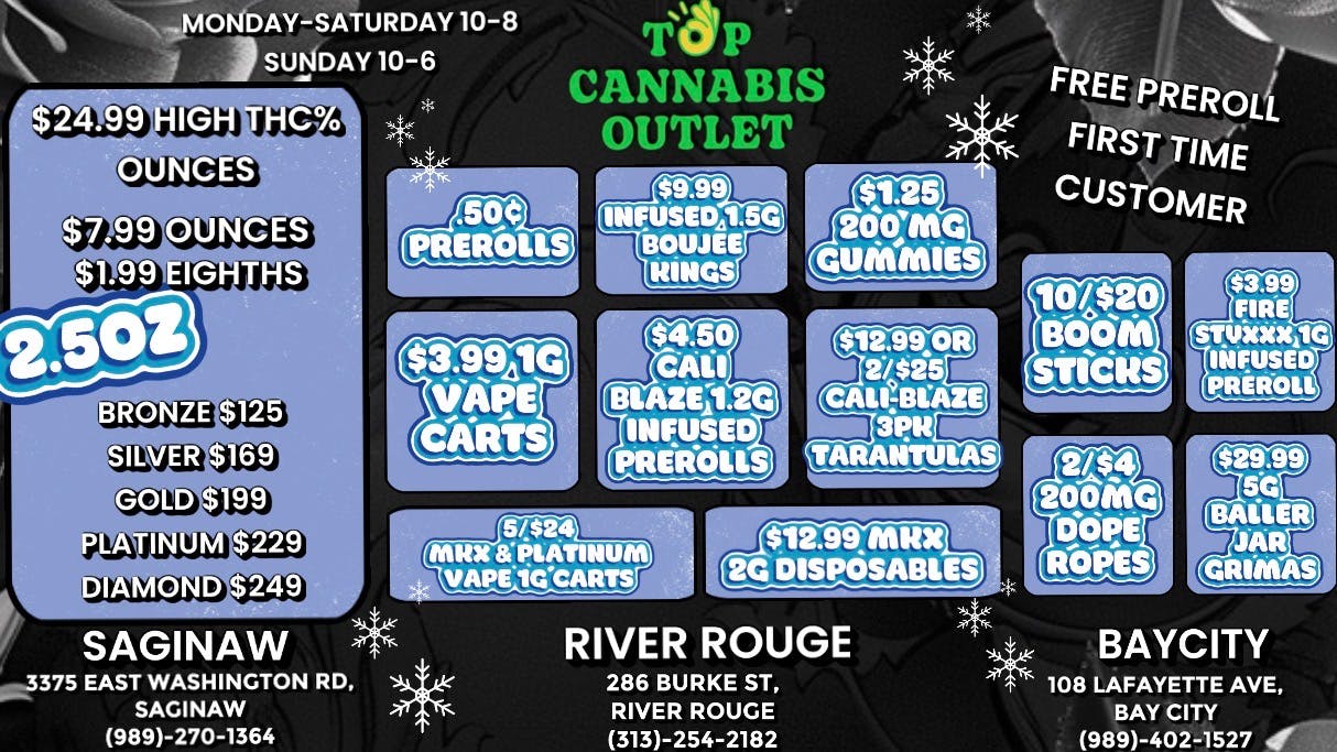 Top Cannabis Outlet - Saginaw LOWEST PRICES IN MI SAGINAW AND BAY CITY $6.99OZ !