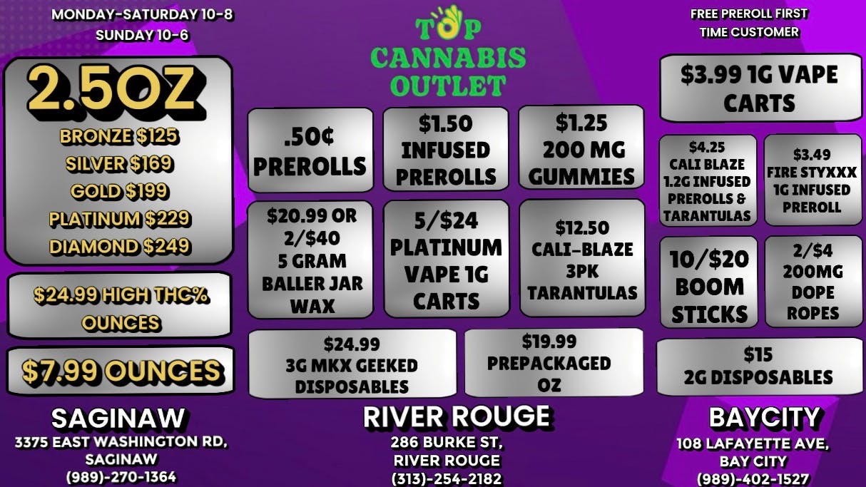 Top Cannabis Outlet - Saginaw LOWEST PRICES IN MI SAGINAW AND BAY CITY $7.99OZ !