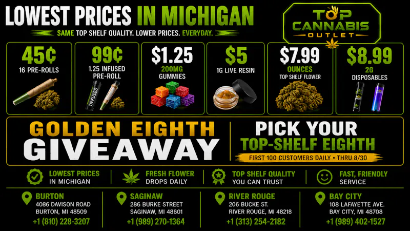 Top Cannabis Outlet LOWEST PRICES IN MICHIGAN GOLDEN EIGTH GIVEAWAY !