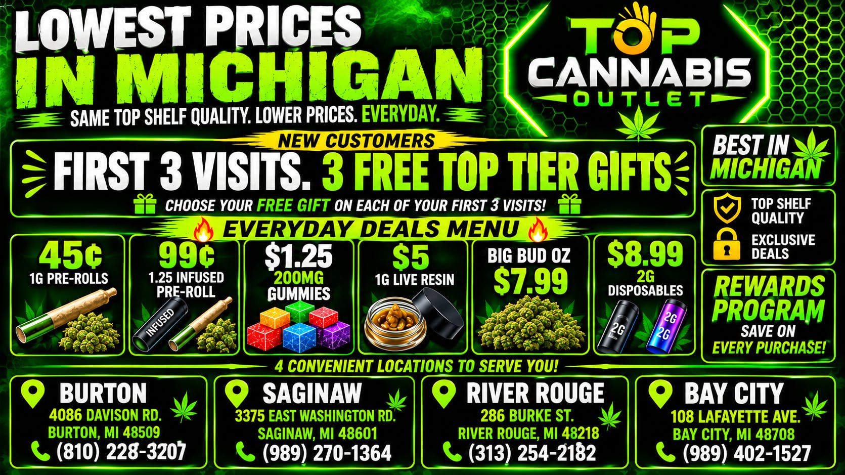 Top Cannabis Outlet - NOW OPEN! FREE TOP TIER GIFTS FIRST 3 VISITS LOWEST PRICES!