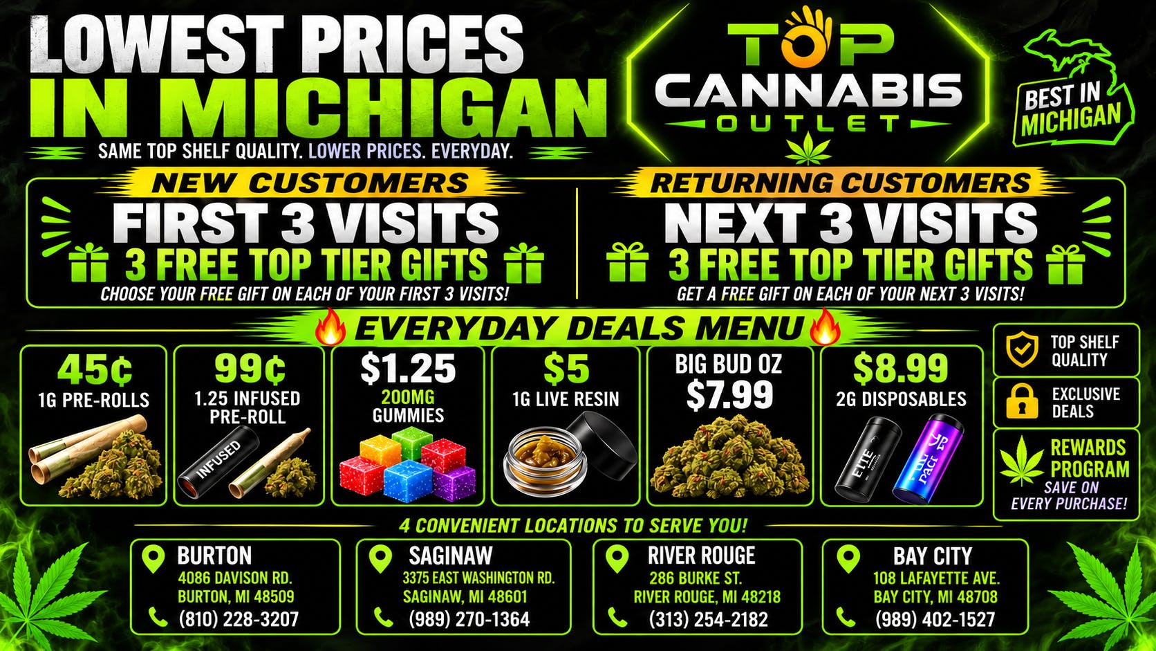 Top Cannabis Outlet FREE TOP TIER GIFTS FIRST 3 VISITS LOWEST PRICES!