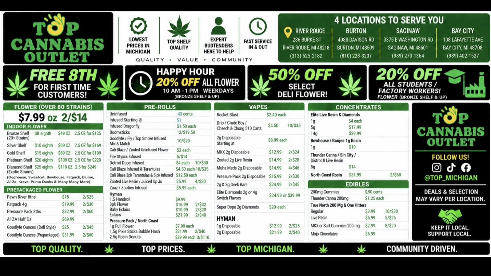 Top Cannabis Outlet HAPPY HOUR 10-1 M-F 20%OFF FLOWER! LOWEST PRICES!