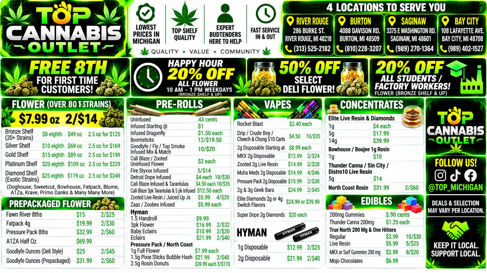 Top Cannabis Outlet - Saginaw LOWEST PRICE IN MICHIGAN NEW FLOWER DROP NEW DEALS