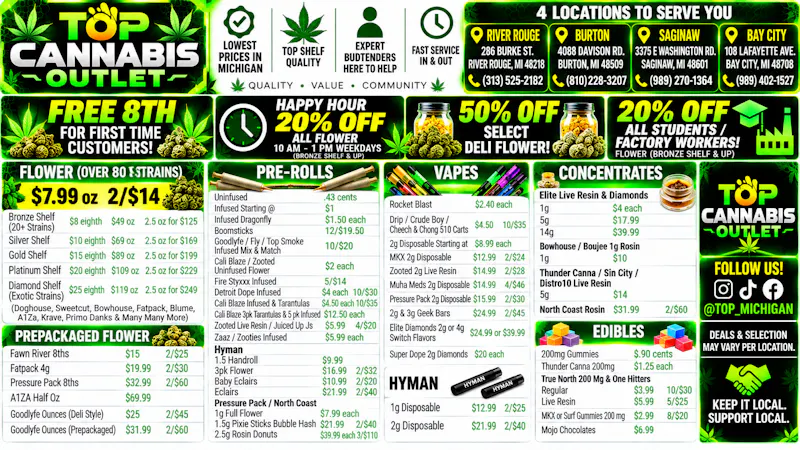 Top Cannabis Outlet - Saginaw LOWEST PRICE IN MICHIGAN NEW FLOWER DROP NEW DEALS