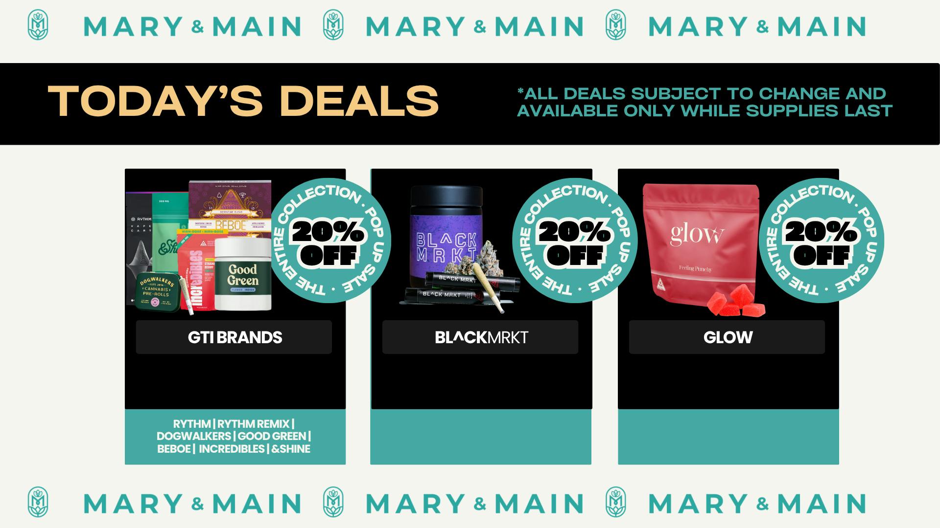 Mary & Main 20% Off Bl^CK MRKT, Glow, and GTI Brands