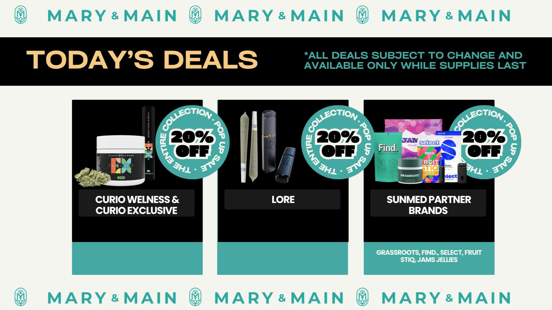 Mary & Main 20% Lore, JAMS Jellies, Select, Curio and More