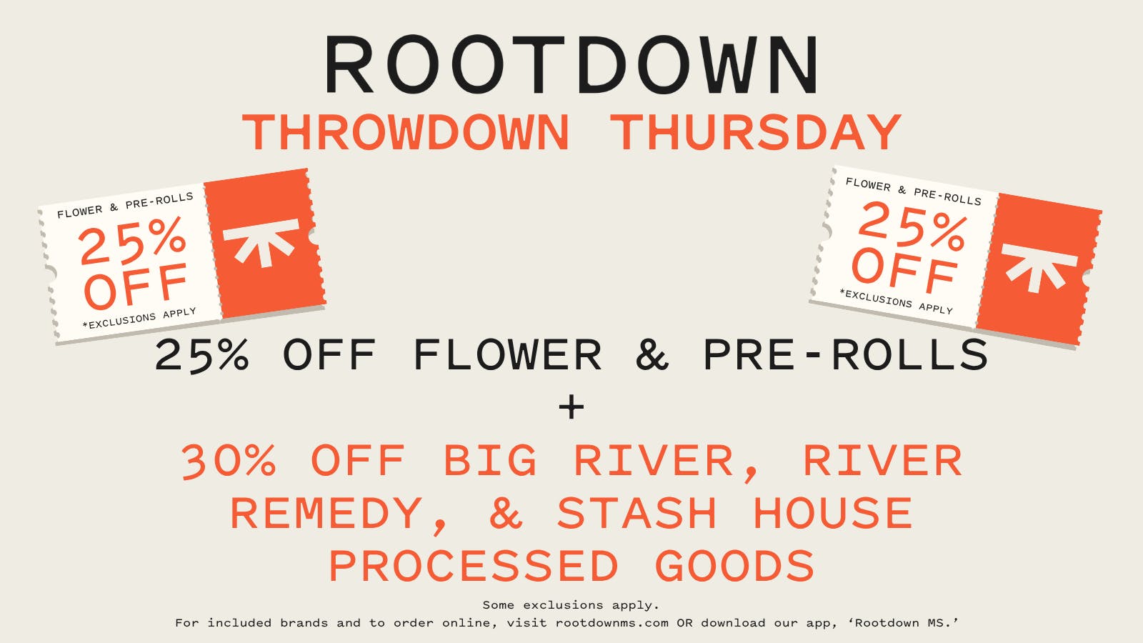 Rootdown - Olive Branch 25% OFF Flower & Pre-Rolls - Throwdown Thursday