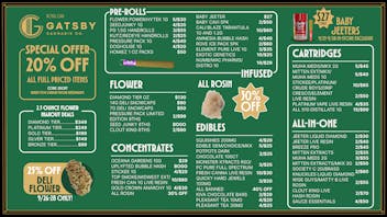 Gatsby Cannabis Co. 🥦 25% off All Deli Flower & 30% off All Rosin 🍯