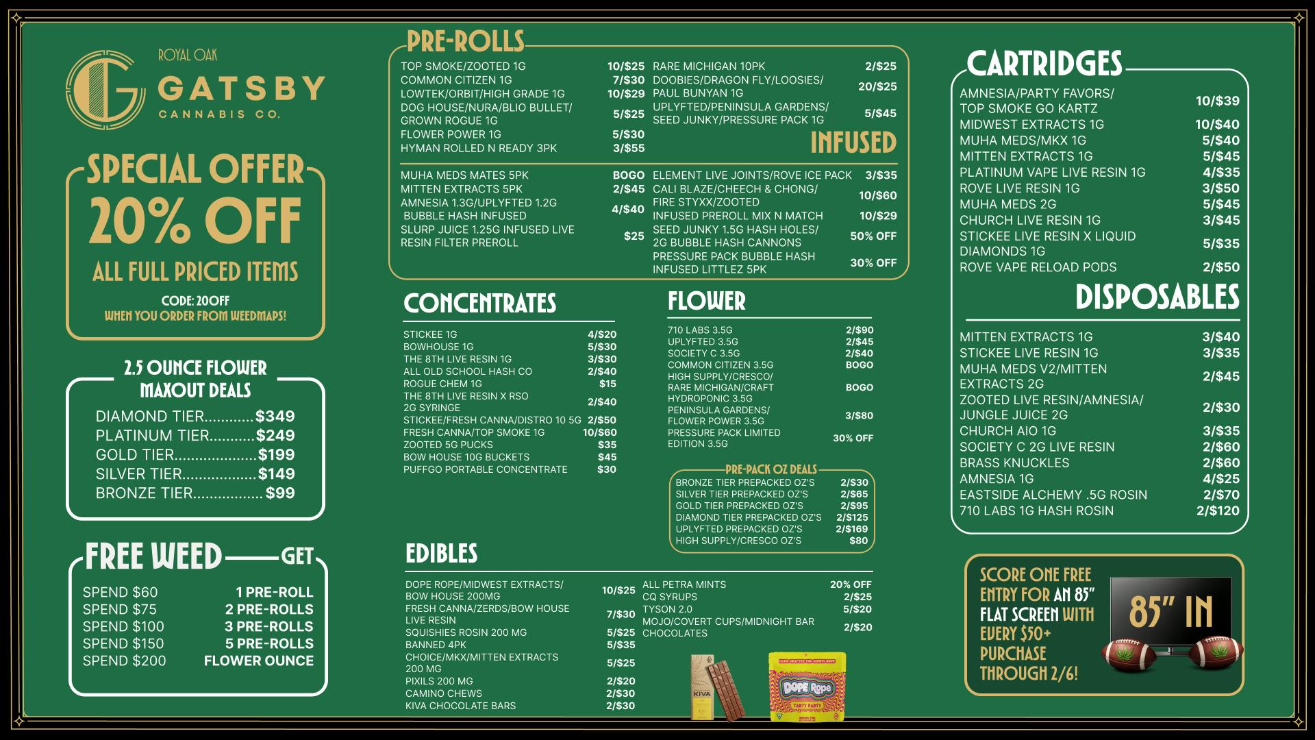 Gatsby Cannabis Co Delivery 🏈 Big Game BOGOs & Big Screen Giveaways! 🏈