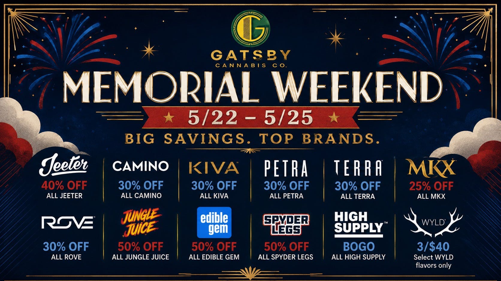 Gatsby Cannabis Co Delivery 🎉40% - 50% Off Top Brands all Weekend Long🎉