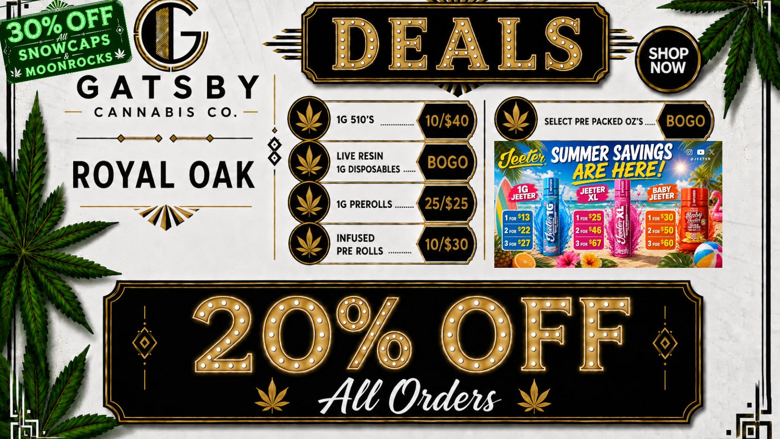 Gatsby Cannabis Co. - Royal Oak ✨30% Off Snowcaps & Moonrocks + BOGO oz's & Vapes