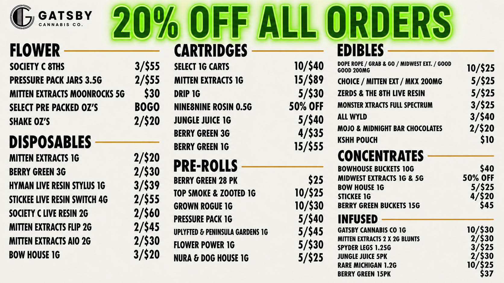 Gatsby Cannabis Co. - Royal Oak ✨20-40% off top brands + Bogo pre-packed oz's ✨