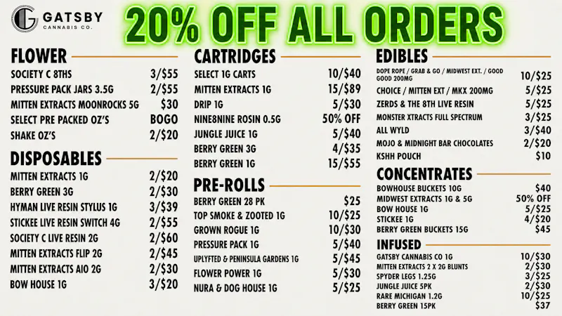 Gatsby Cannabis Co. - Royal Oak ✨20-40% off top brands + Bogo pre-packed oz's ✨