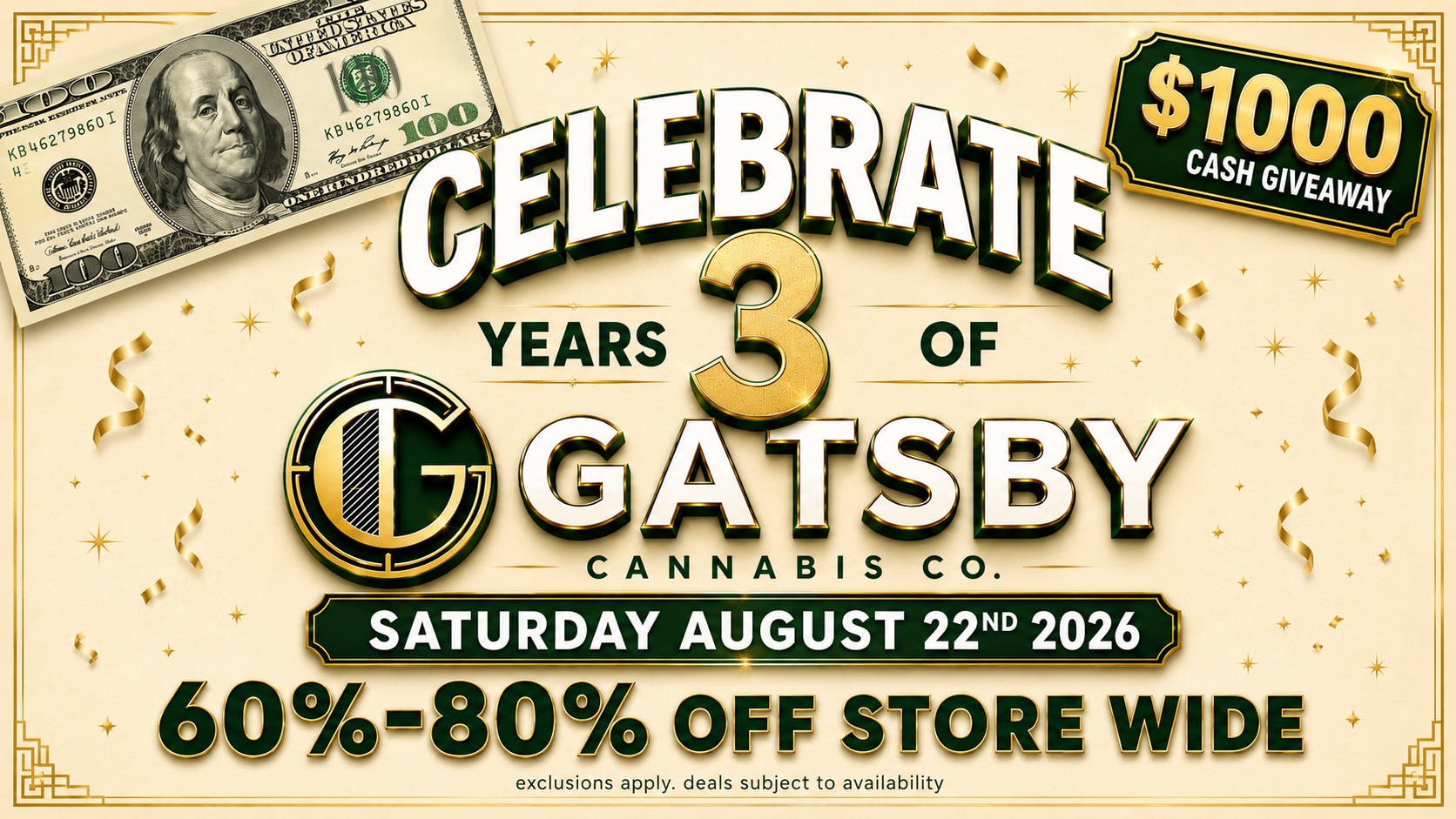 Gatsby Cannabis Co. - Battle Creek 30-50% off top brands + 30% off all deliveries ✨