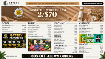 Gatsby Cannabis Co. - Battle Creek 2/$70 1G ROSIN AIO, $29 2.5OZ MAX OUT + 30% OFF✨