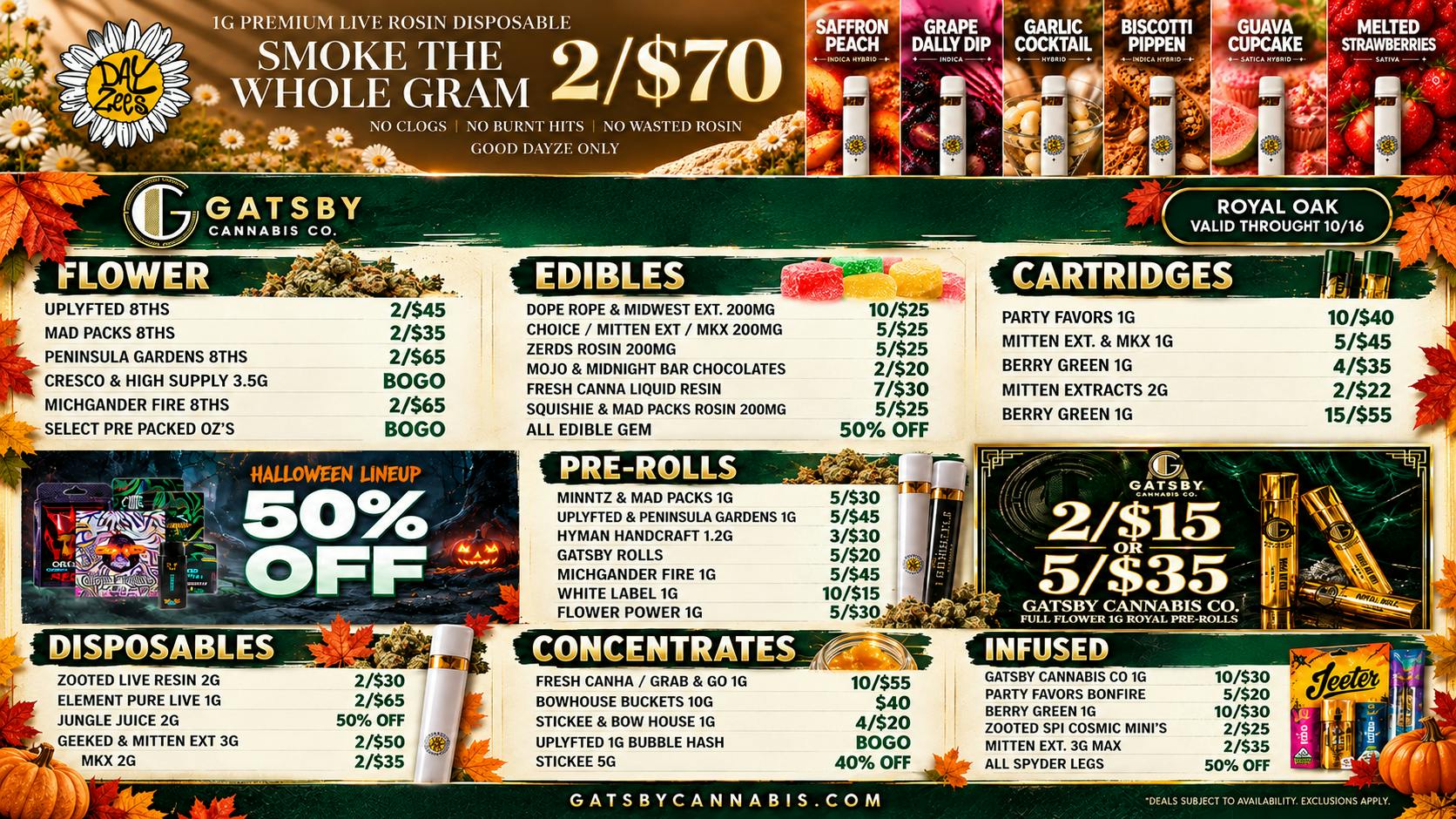 Gatsby Cannabis Co. - Royal Oak ✨2/$70 1G ROSIN AIO, 10/$25 Gummies + 20% OFF ✨