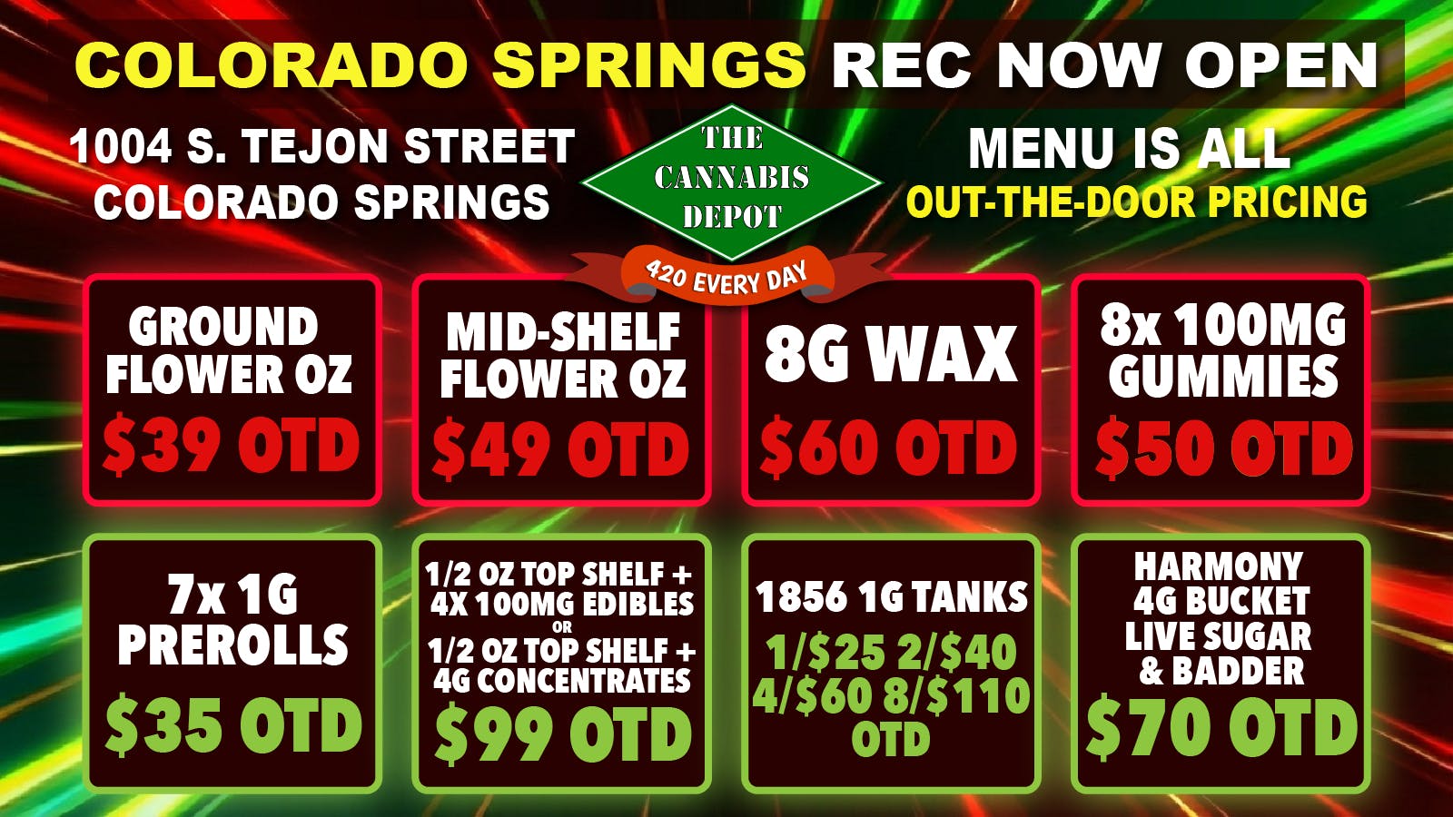 The Cannabis Depot - S Tejon NOW REC! $49 Mid Shelf OZ OTD + $39 Ground OZ OTD