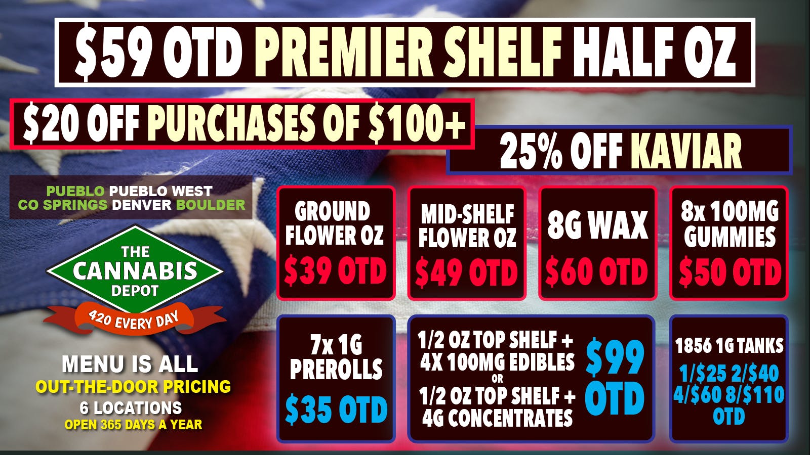 The Cannabis Depot Boulder 🇺🇸 $59 Premier Shelf Half OZ 💥 25% Off Kaviar