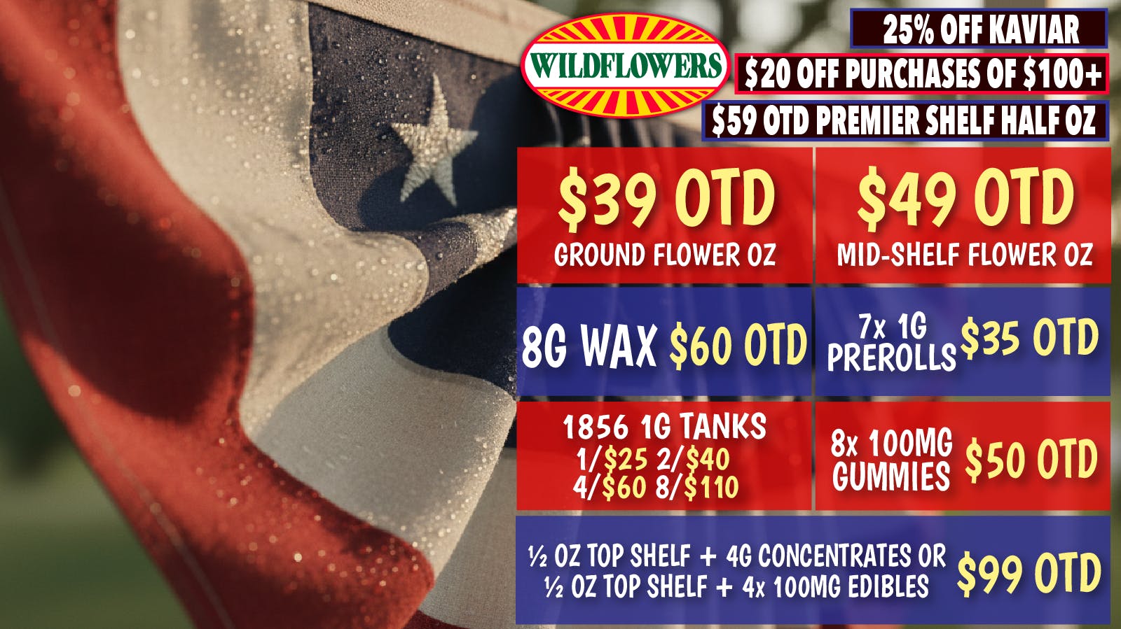 Wildflowers Dispensary 🇺🇸 $59 Premier Shelf Half OZ 💥 25% Off Kaviar