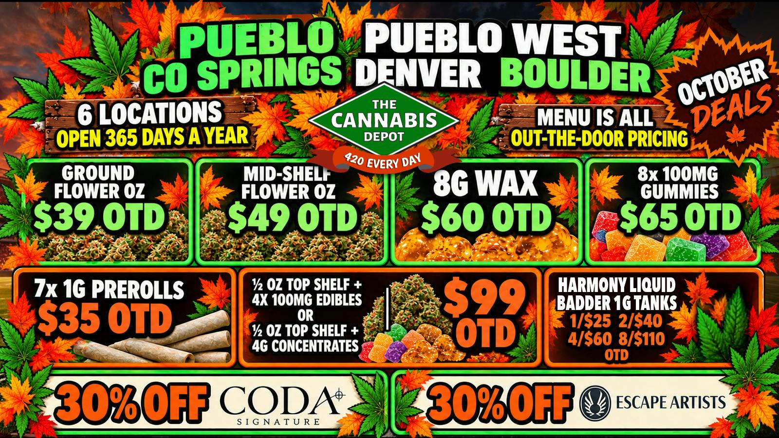 The Cannabis Depot - Denver 🌱 $49 Mid-Shelf OZ OTD 🔥 30% Off Coda Edibles