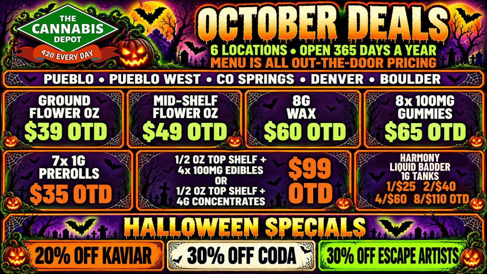The Cannabis Depot - Denver 🎃 $49 Mid-Shelf OZ OTD 👻 20% Off Kaviar