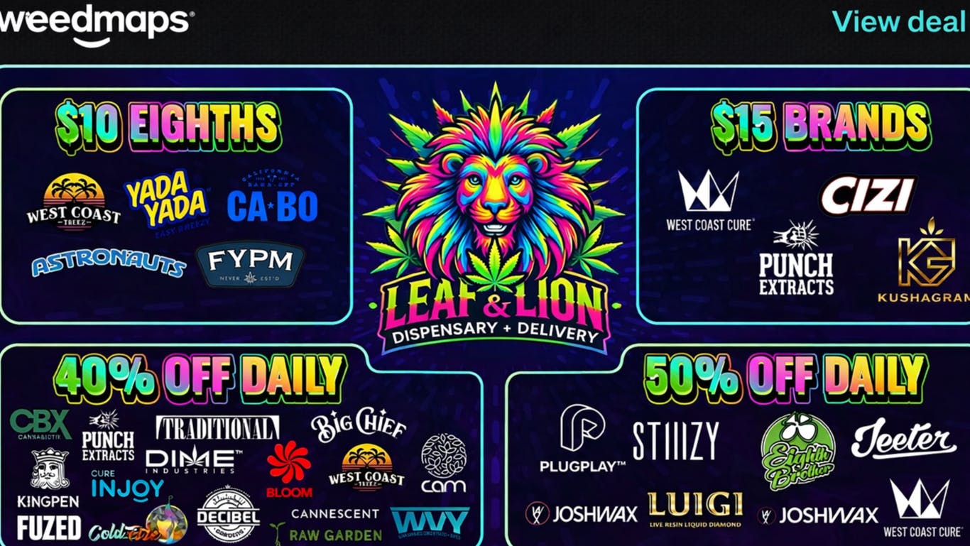 Leaf and Lion - Downtown Long Beach $15 carts and $10 3.5g 30-60% OFF