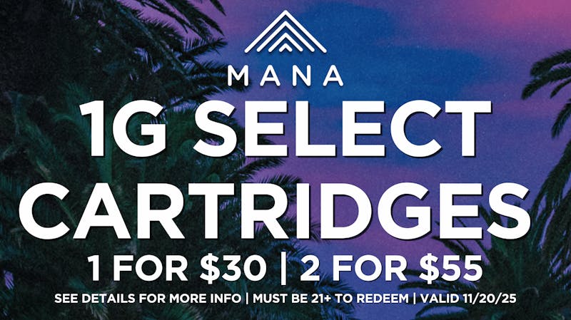 Mana Supply Co. Edgewater 1g Select Cartridges - 1 for $30 | 2 for $55