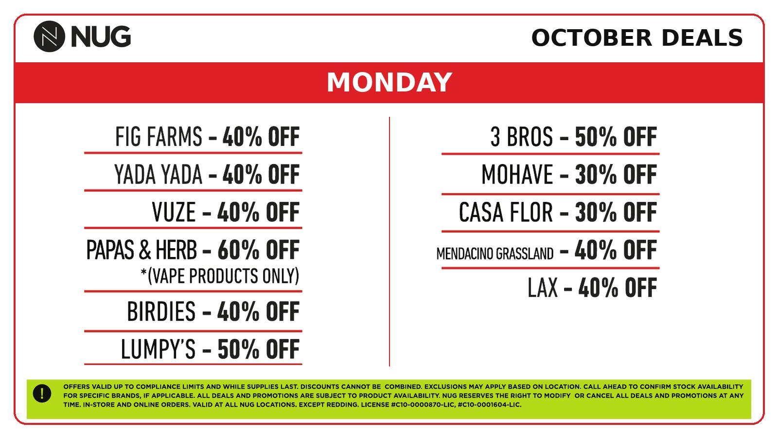 NUG - Santa Rosa NUG 💀 Monday Deals!!