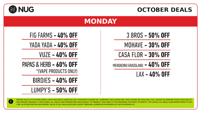 NUG - Santa Rosa NUG 💀 Monday Deals!!